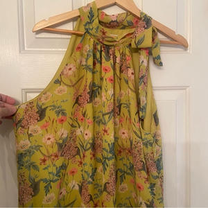 Sweet Pea Chartreuse Floral Halter Tie Neck Top